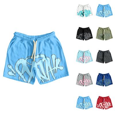 Heren Casual Print Trekkoord Shorts, Lichte Zomer Strandkleding, Rood, Comfortabele Pasvorm