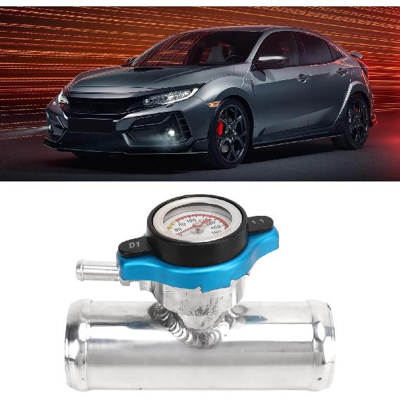 in Line Radiator Hose Filler Neck , Radiator Coolant Filler, Radiator with T Branch Water Pipe Kit, 38mm 1‑1/2in OD with Temp Display T6061