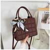 Women'S Retro Texture Women'S Bag Solid Color Fashion Crossbody Bag Simple Silk Scarf Tote Shoulder Bag Quilted Ornament Pu