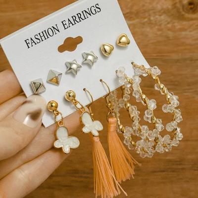 Set di Orecchini Boho a Cerchio Grande per Donna Colore Oro Bohemia Vintage Orecchino di Perle Cuore Zirconi Borchie per Orecchie Gioielli Regali