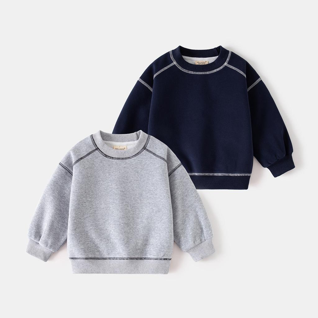 Boys Crewneck Sweatshirt Color Block Pullover Casual Top Spring Autumn Clothing for Kids
