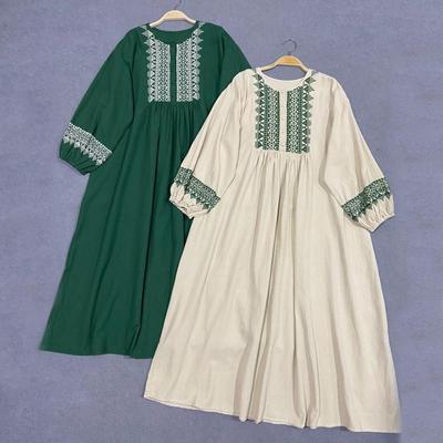 Abiti da donna ricamati vintage Abito da donna casual in cotone Mori allentato primavera autunno
