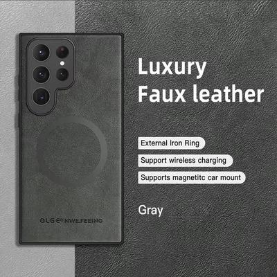Leather Magnetic Phone Case for Samsung Galaxy S25 Plus S23 S24 FE S22 S21 S20 Note20 Ultra for Magsafe Wireless Charging Cover
