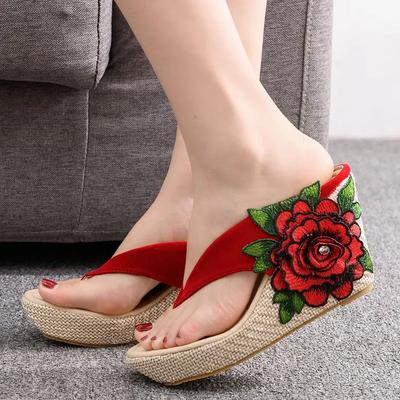 Plus Size 33-43 Platform Sandals Summer High Heel Home Slippers Casual Beach Flip Flops Thick Bottom Sandals Party Evening Shoes