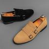 New Arrival Designer Men's Suede Leather Wedding Dress Shoes Male Pointed Driving Monk Strap Loafers Zapatos Hombre