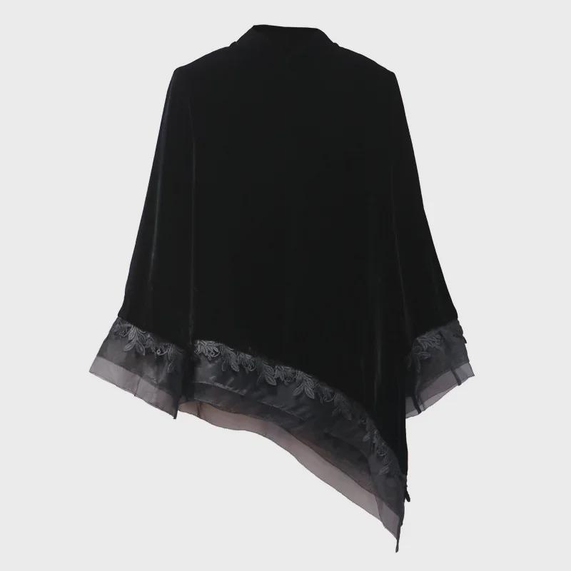 Elegant Silk Velvet Floral Embroidered Lace Top