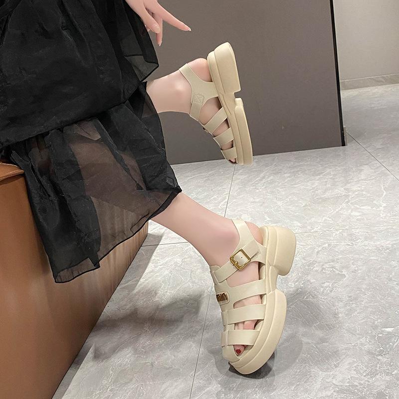

Zhike~ Roman sandals women s spring and summer 2025 new thick pig cage shoes woven bag head sandals women s outer wear 40