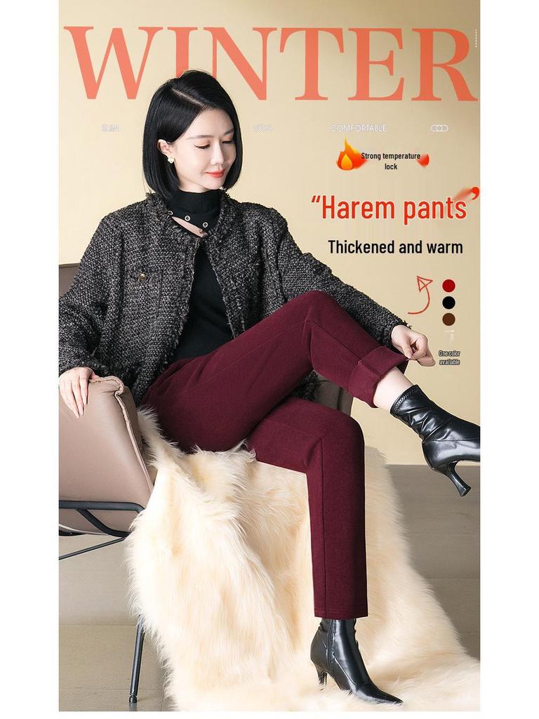 Women's European Velvet Harem Pants - Thickened, Elastic Waist, Petite, Winter 2024 Style