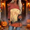 Women's Casual Long Sleeve V-Neck Print Mid-Length Tunic Top