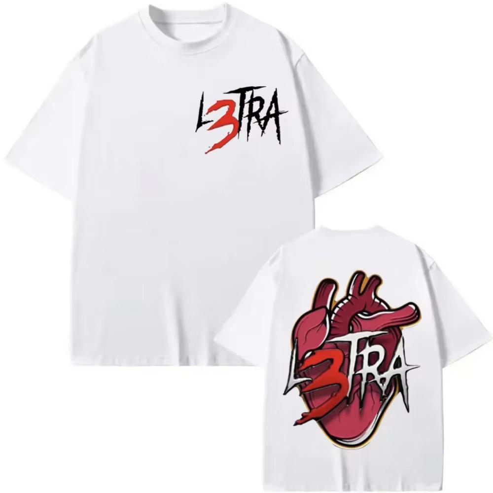 Rapper Luar La L Merch T Shirts Music Album L3TRA Double Sided Print Tshirt Unisex Women Clothing Fashion Hip Hop Streetwear