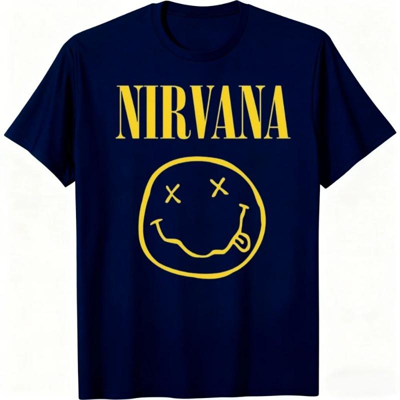 New Nirvana Rock Band Men's T-shirt Hip-Hop Style Men's and Women's Oversized Y2K Tee Casual Loose Outdoor Street Unisex Clothes