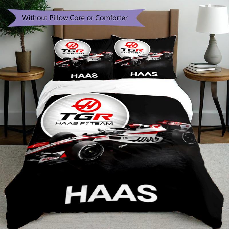3pcs Duvet Cover Set (1*Duvet Cover + 2*Pillowcase, Without Core), Haas F1 Racing Team Print Bedding Set, Bedroom Decor, All‑Season, Gift