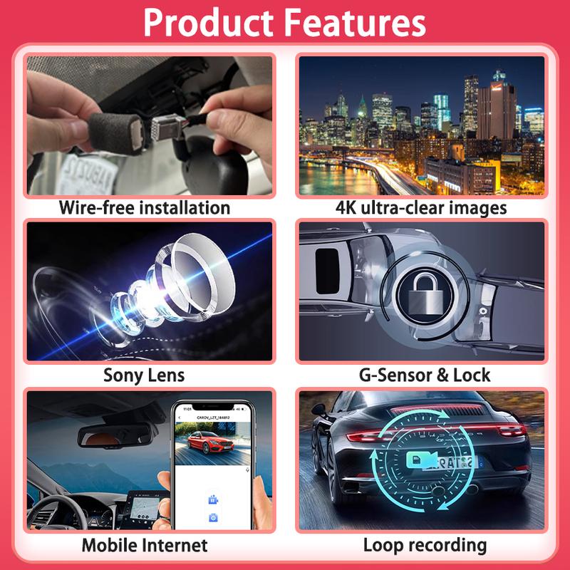 Car Video Recorder Night Vision UHD 4K 2160P DVR Dash Cam for Ford Explorer Maverick Expedition Escape Kuga U502 U625 U553 P758