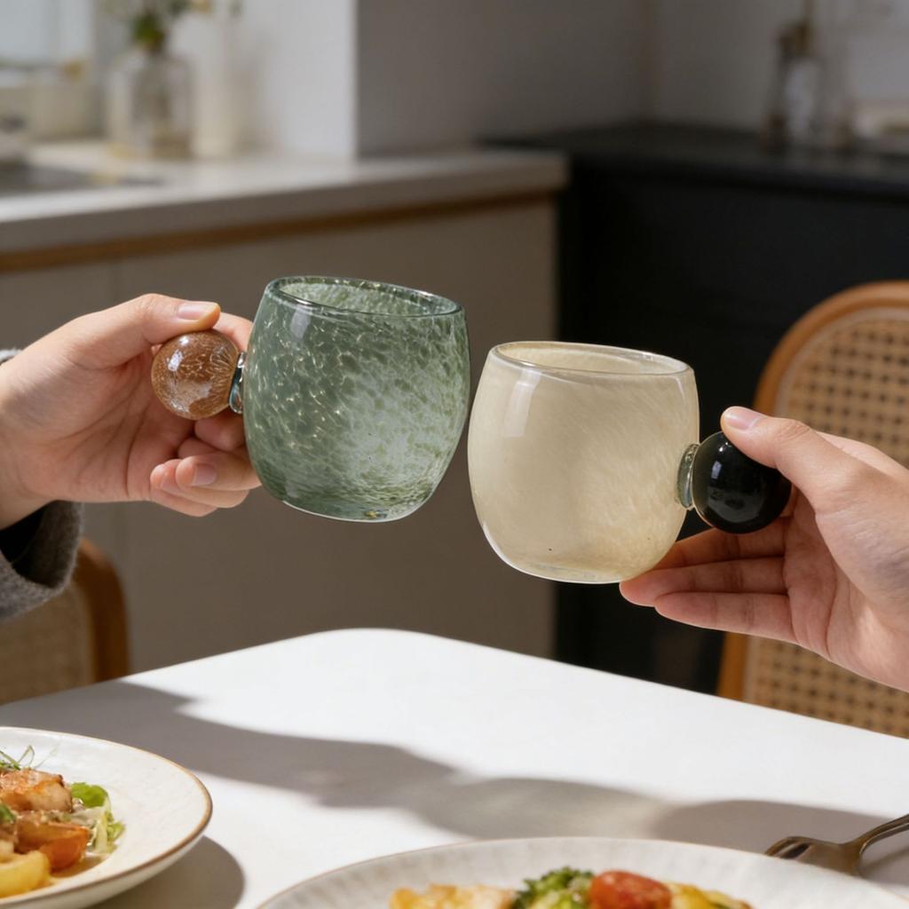 Geometric Glass Water Cup Spherical Handle Coffee Mug Glazed Glass Vase Mugs Coffee Cups Wine Glasses Drinking Glasses