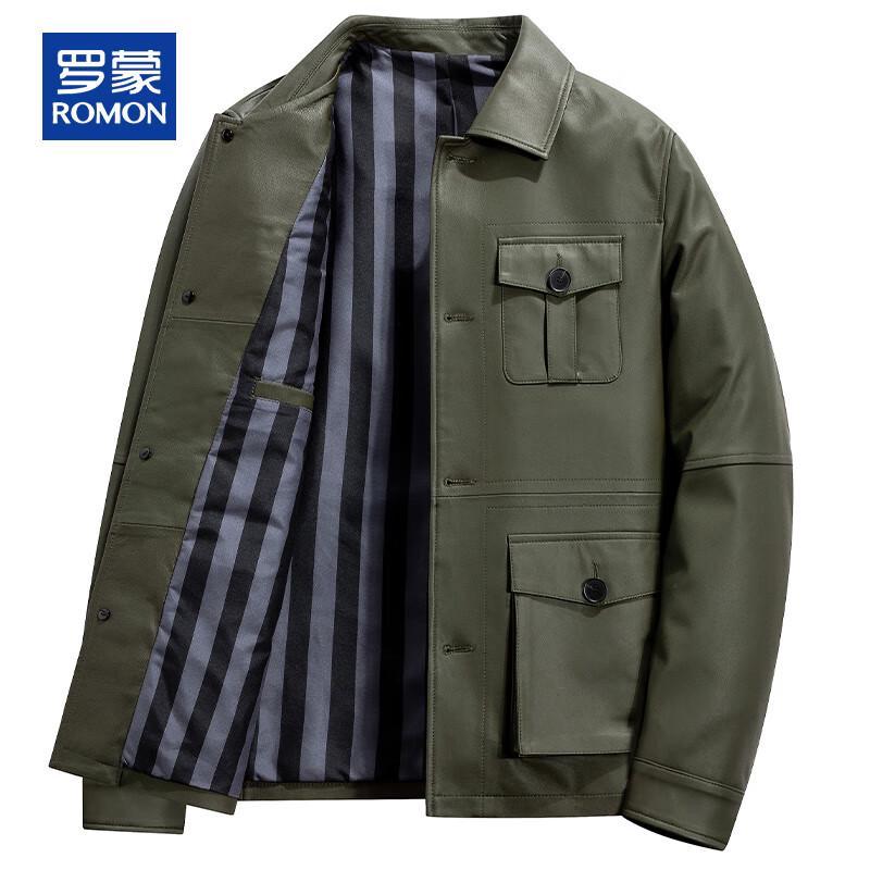 ROMON Men's Genuine Sheepskin Four-Pocket Leather Jacket