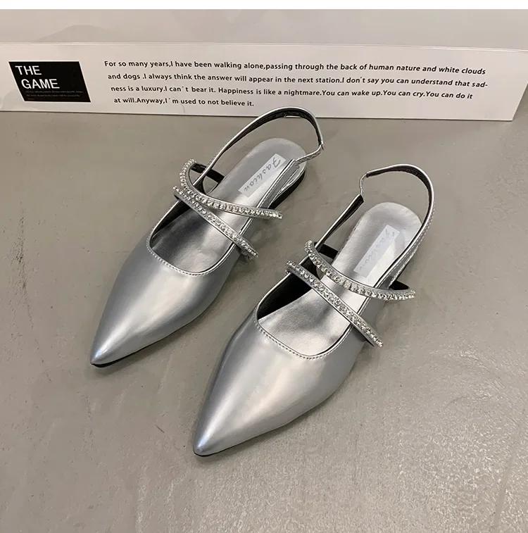 

Женская обувь Водные сандалии с бриллиантовой головкой и острым носком Летние женские новые французские сандалии на плоской подошве Каблуки Женская обувь Босоножки на платформе 38