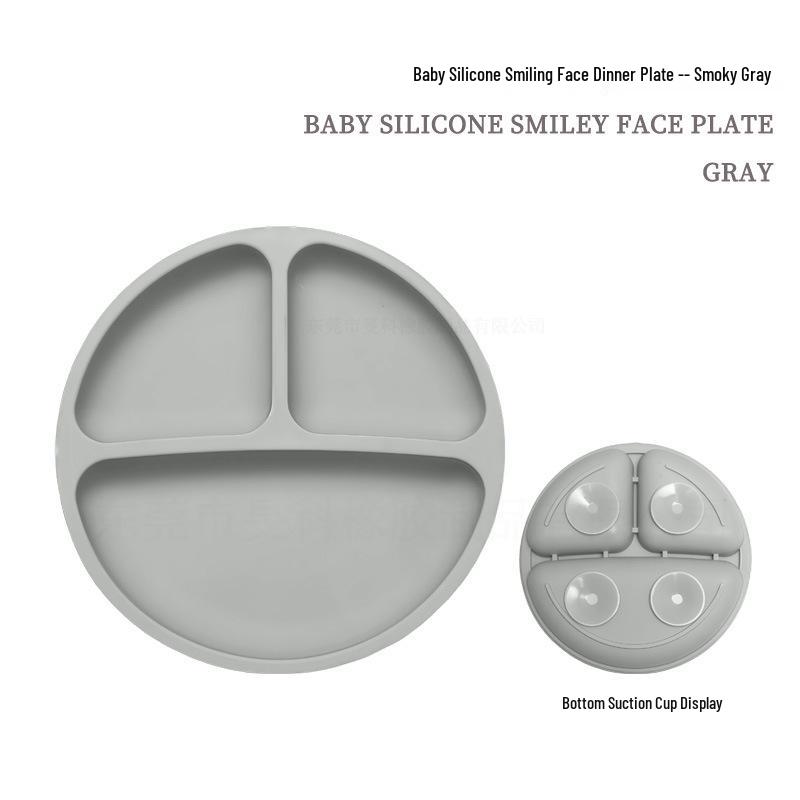 Children's Silicone Smiley Face Divided Meal Plate - Drop-Resistant, Three-Compartment Training Tableware