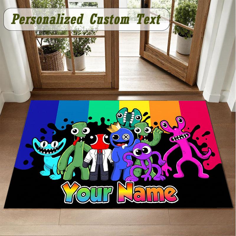 Crystal Velvet Square Rug Custom NameRainbow Friends Pattern Non Slip Home Floor Decor Rug