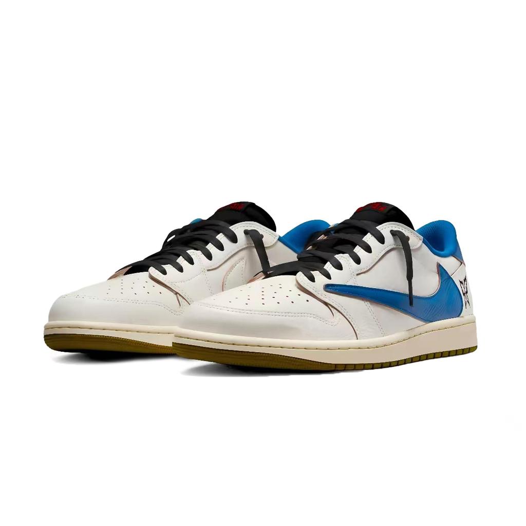 Travis Scott x Jordan Air Jordan 1 Spolupráce Tlumení, Odolné proti opotřebení Nízké Vintage Basketbalové boty Unisex DZ4137-700(Tým723-)