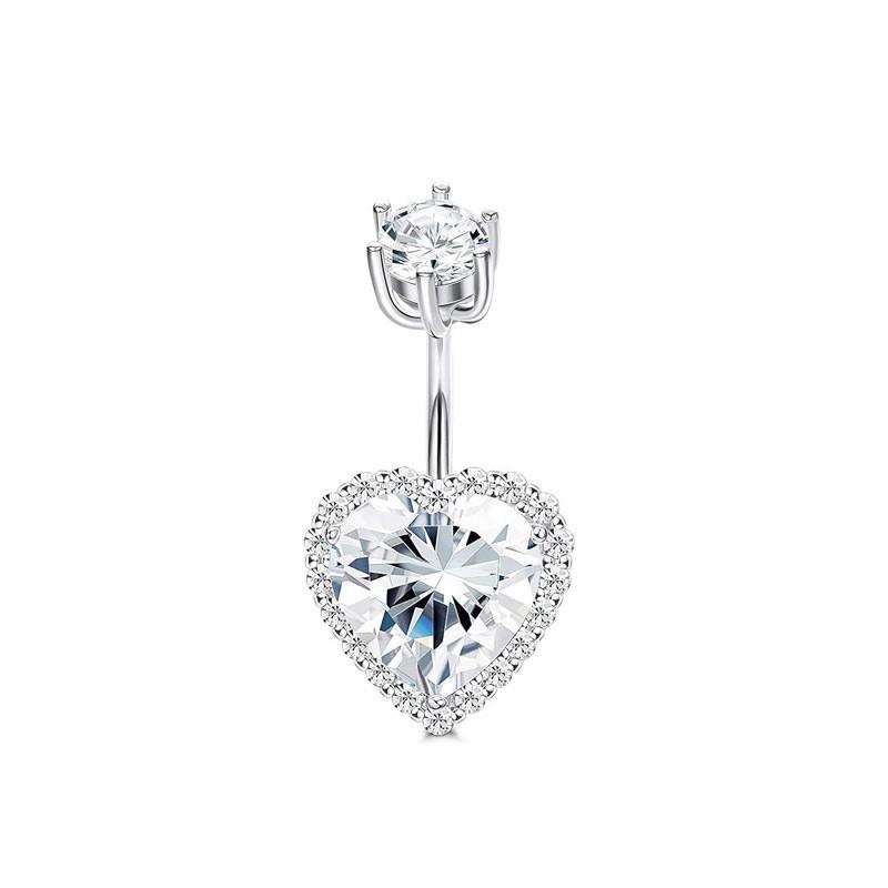 Fashion Zircon Belly Button Rings Stainless Steel Heart Navel Piercing Barbell Shiny Crystal Belly Rings For Women Body Jewelry