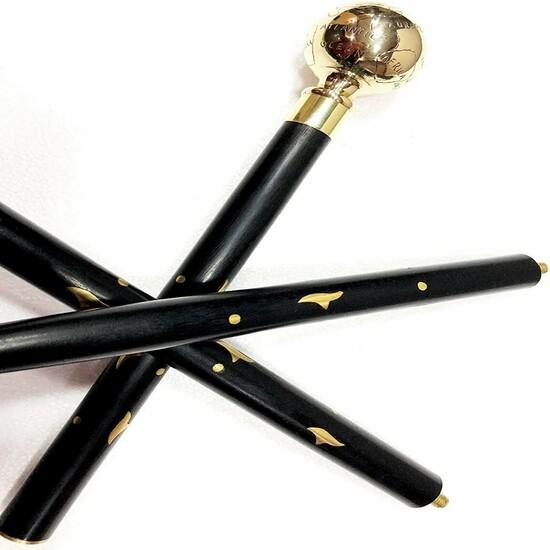 Antique Brass Globe Handle Wooden Vintage Style Walking Stick Cane Designer gift