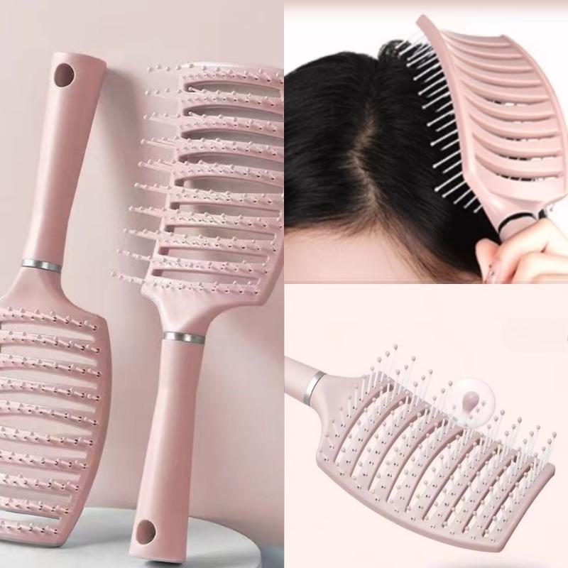 1Pc Pink Elastic Massage Combs Hollow Out Hair Brush Scalp Massage Combs Detangler Fast Blow Drying Hair Styling Detangling Tool