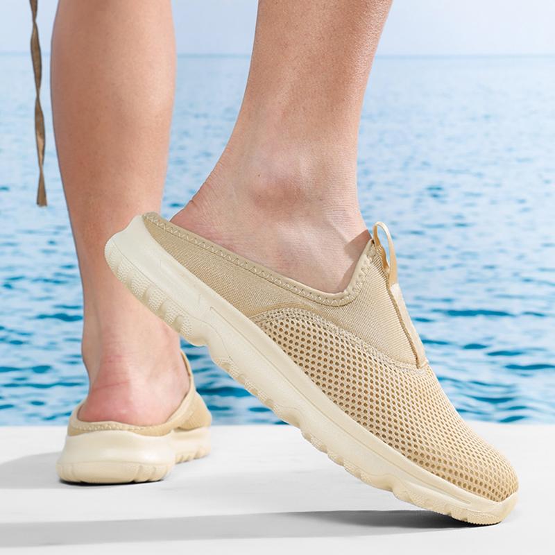 36-46 Unisex Slippers Men's Half Slippers Mesh Meter-breathable Men's Black Mueller Shoes