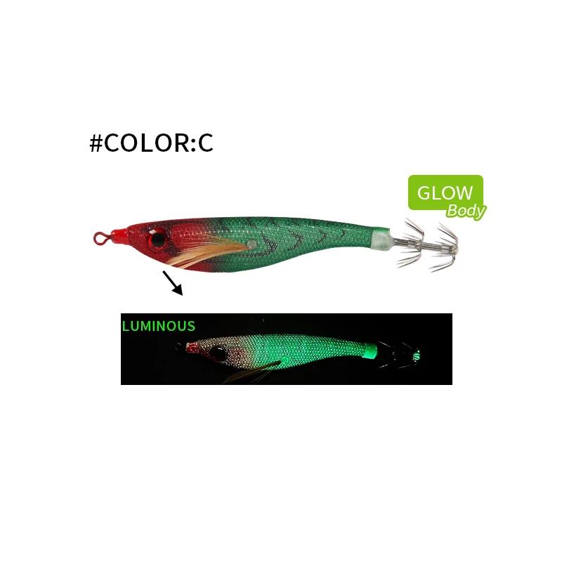 

99mm Floating Luminous Squid Jig Topwater Artificial Lure for Saltwater Squid Fishing Glow Night Bait with Feathered Hooks 99mm