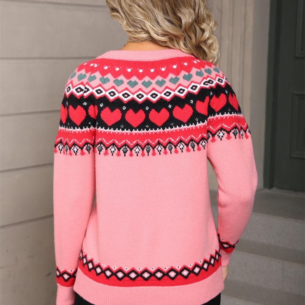Dámský módní svetr ve tvaru srdce, volný a všestranný pletený pulovr na Valentýna