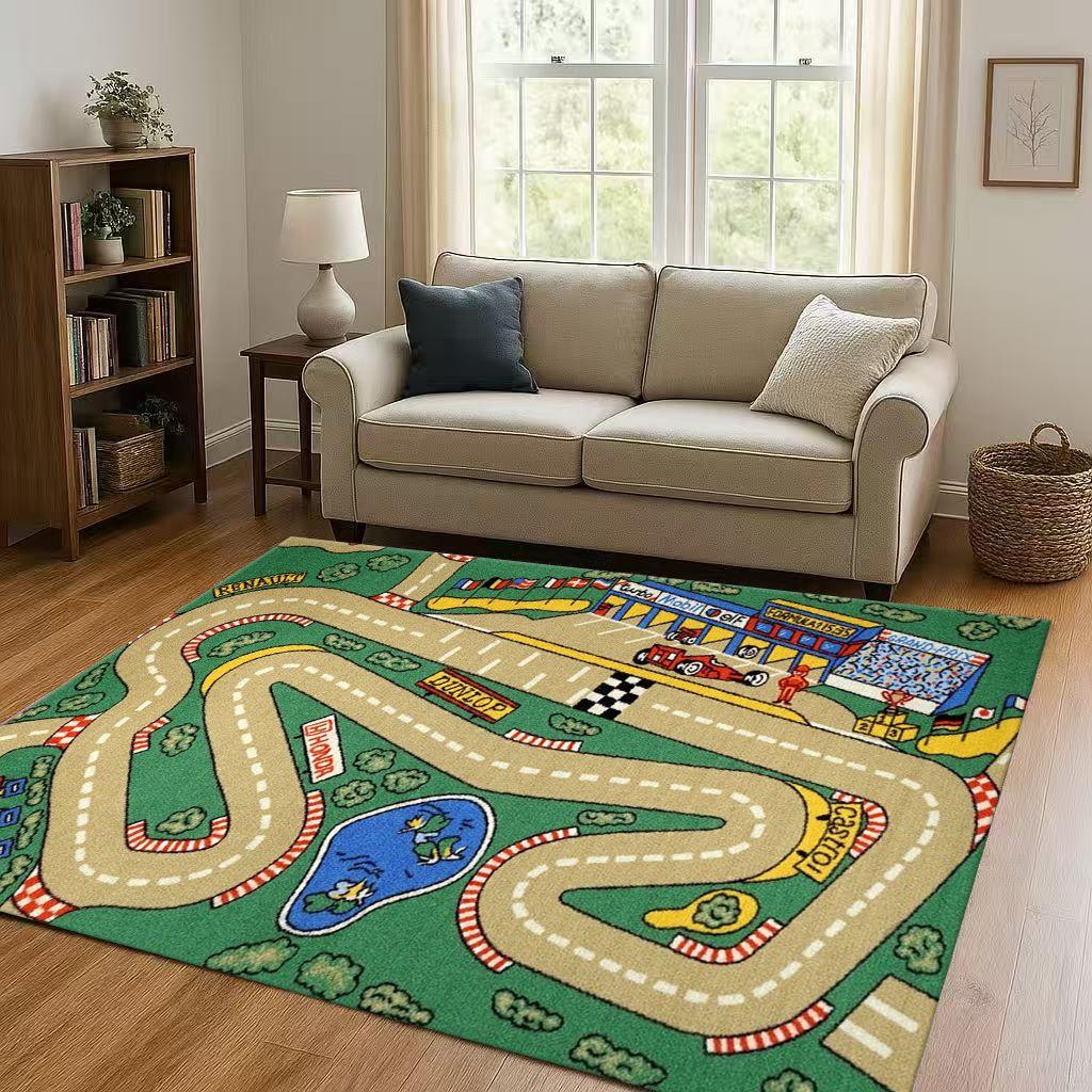 City Street Road Traffic Race Track Child Interaction Game Cartoon Living Room Kid Playroom Non-Slip Area Rug Carpet for Bedroom