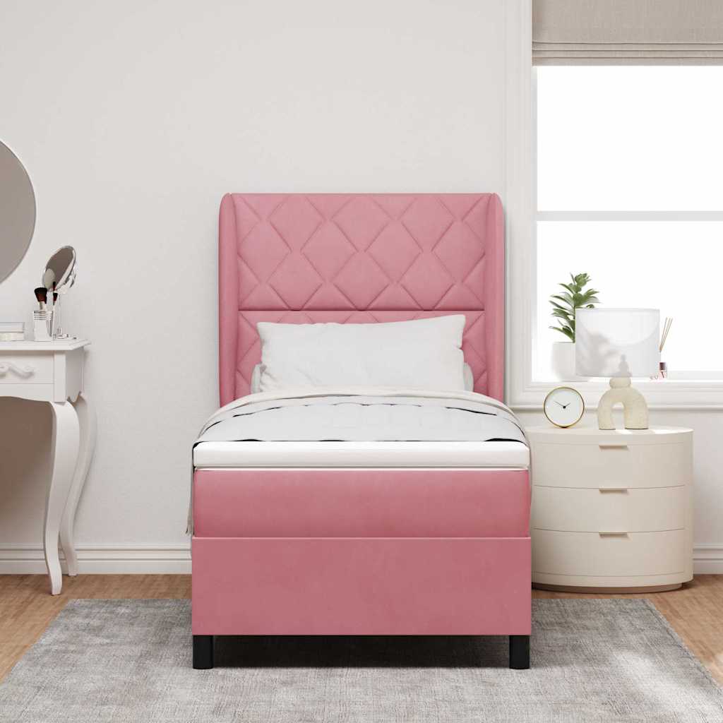 Box Spring Bed with Mattress and Headboard Pink 190 x 90 cm Velvet