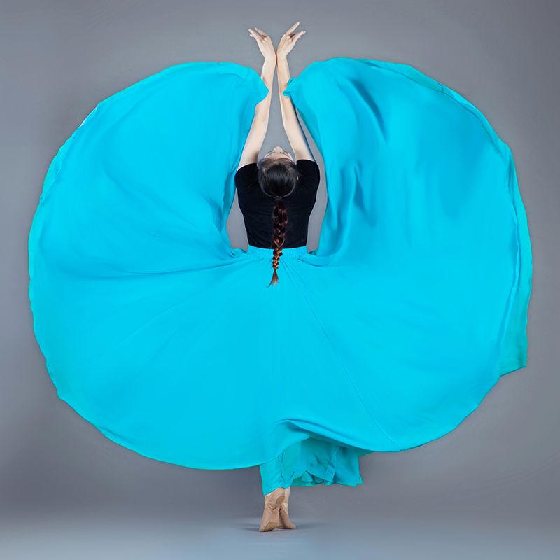 720° Chiffon Swing Skirt: High Waist, Ethnic Dance Red, Slimming Design