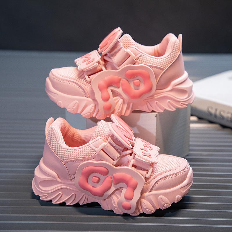 Girls Spring Autumn Breathable Mesh Dad Shoes Soft Sole Leather Casual Sneakers For Kids Comfortable Walking Trainers