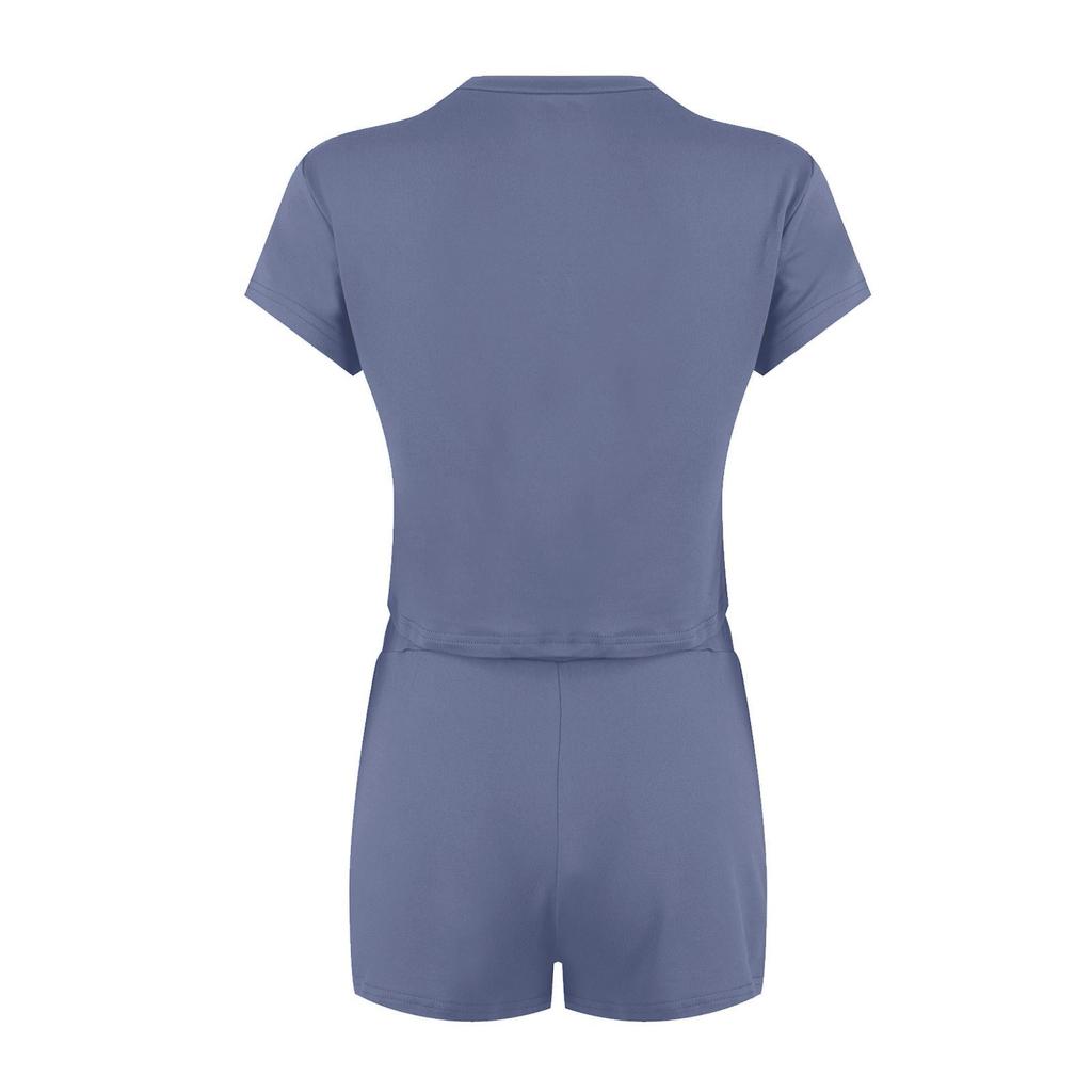 Women's Fashion Color Round Neck Slim Fit Short Sleeved Shorts Casual Sports Two Piece Set