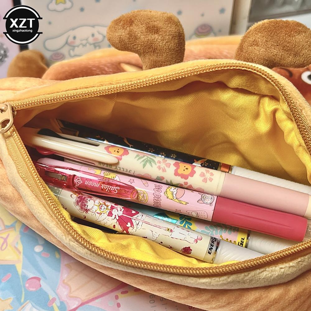Cartoon Bread Pencil Case Plush Creative Pencil Bag School Stationery Bag Children Pen Case Prizes Gifts Student Pencil Cases