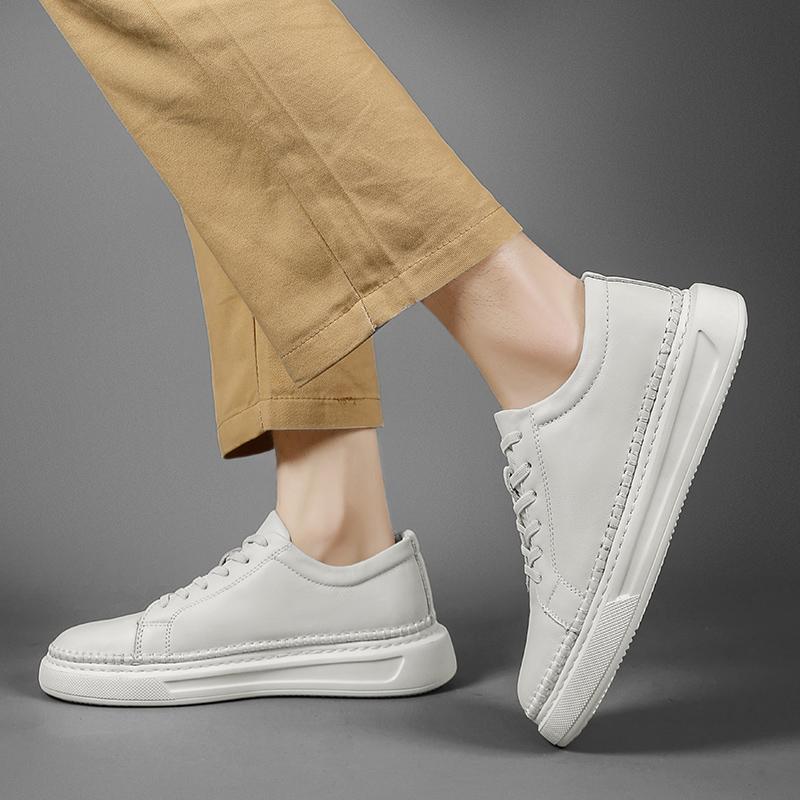 Mode Weichen männer echte Leder Schuhe Vier Jahreszeiten schnüren Neue Business-Mode Flache Schuhe Outdoor Wanderschuhe Sport Casual weiß Schuhe