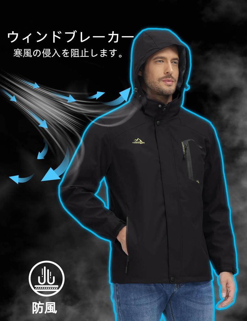 TACVASEN Mountain Long Size for Outdoor Fishing Men's Windbreaker, Jumper, Parka, Water-Repellent, Cold-Weather, Sleeve, Black, 2XL, Activities,