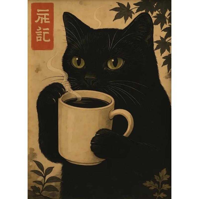 Vintage Katze Cat Squirrel Frog Ramen Japanese Posters and Prints Canvas Printing Wall Art Picture for Living Room Home Decor 21X30CMNo Framed
