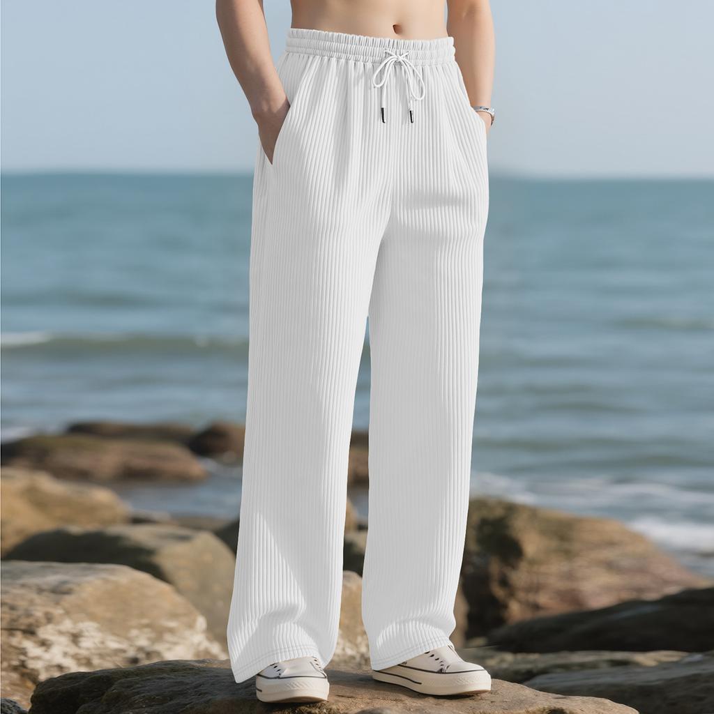 Men Textured Straight Leg Loose Pants Casual Relaxed Fit Workout Stretch Trousers Bottoms