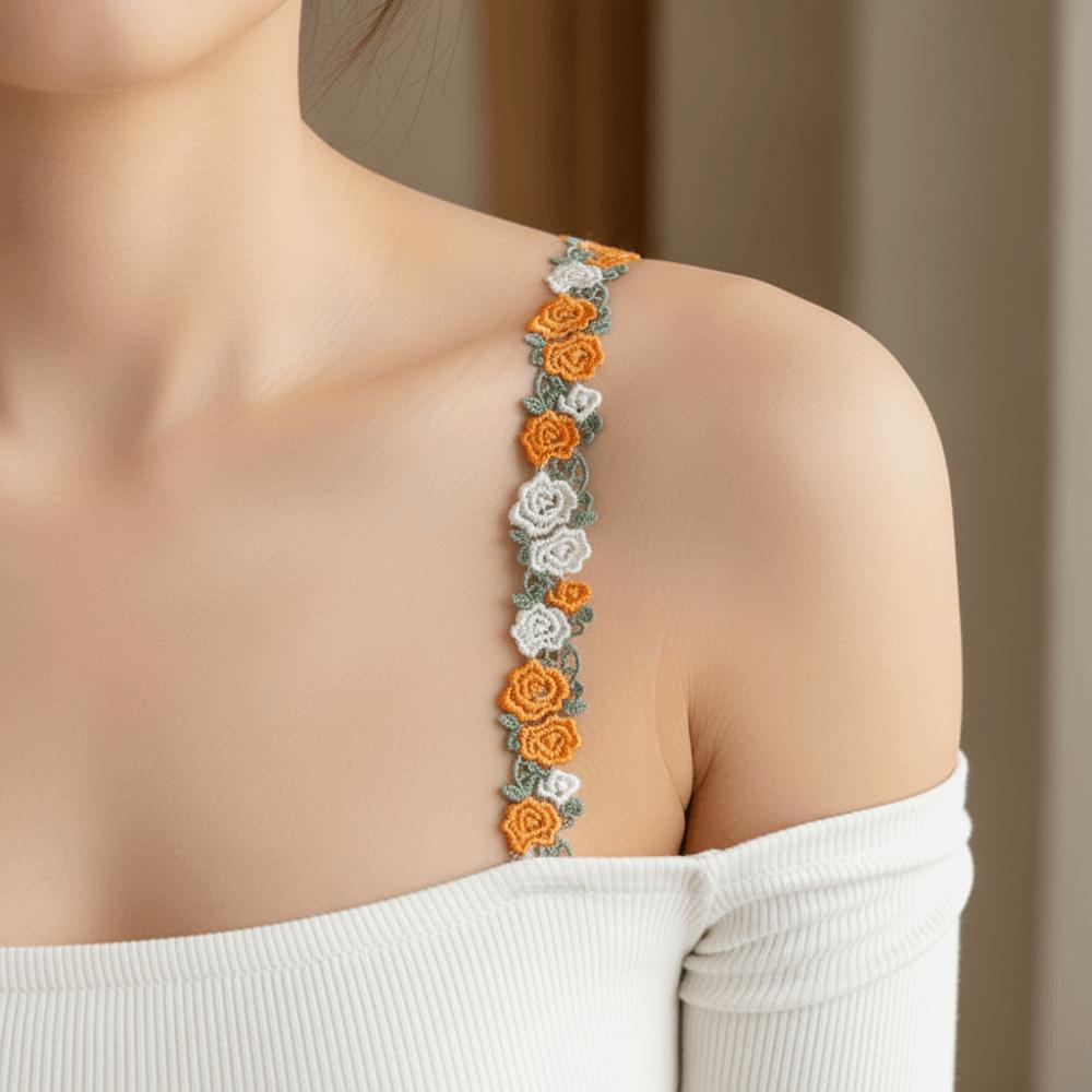 Adjustable Floral Bra Straps with Lace Trim Flower Lingerie Strap Fashion Underwear Strap Women