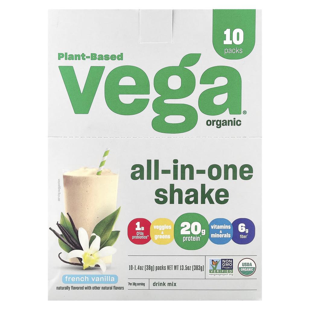 Plant-Based, Organic All-in-One Shake, French Vanilla, 10 Packets, 38G (1.4Oz) Each