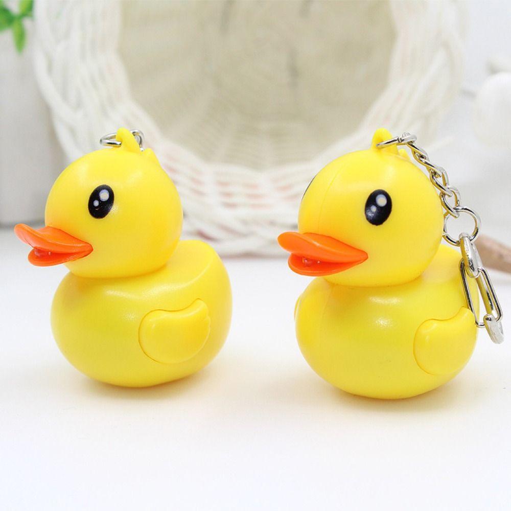 Model Doll Sound Light Keychain Animal Shape LED Duck Keyring Yellow Duck Keychain Festival Gifts