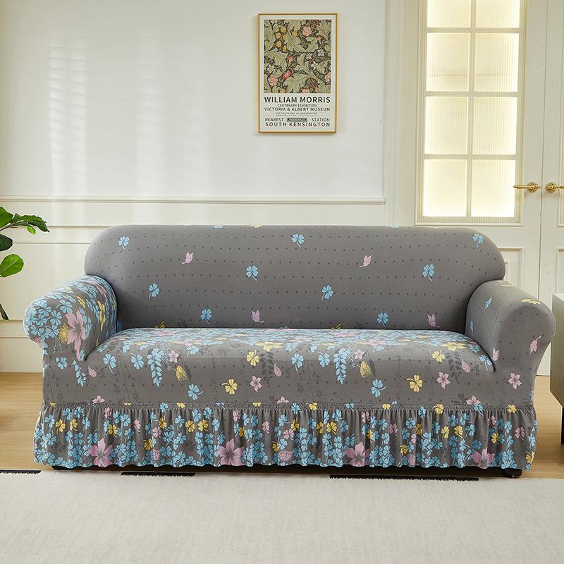 Floral Printed Elastic Sofa Cover With Skirt Hem Non-Slip Seat Cushion With Elastic Band All-Cover Couch Covers For All Seasons