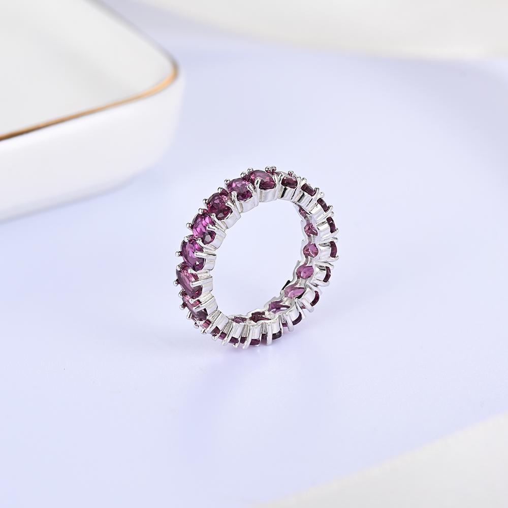 Classic Elegant January Birthstone Silver Ring with Natural Rhodolite Garnet Jewelry for Women Anniversary & Birthday Gifts