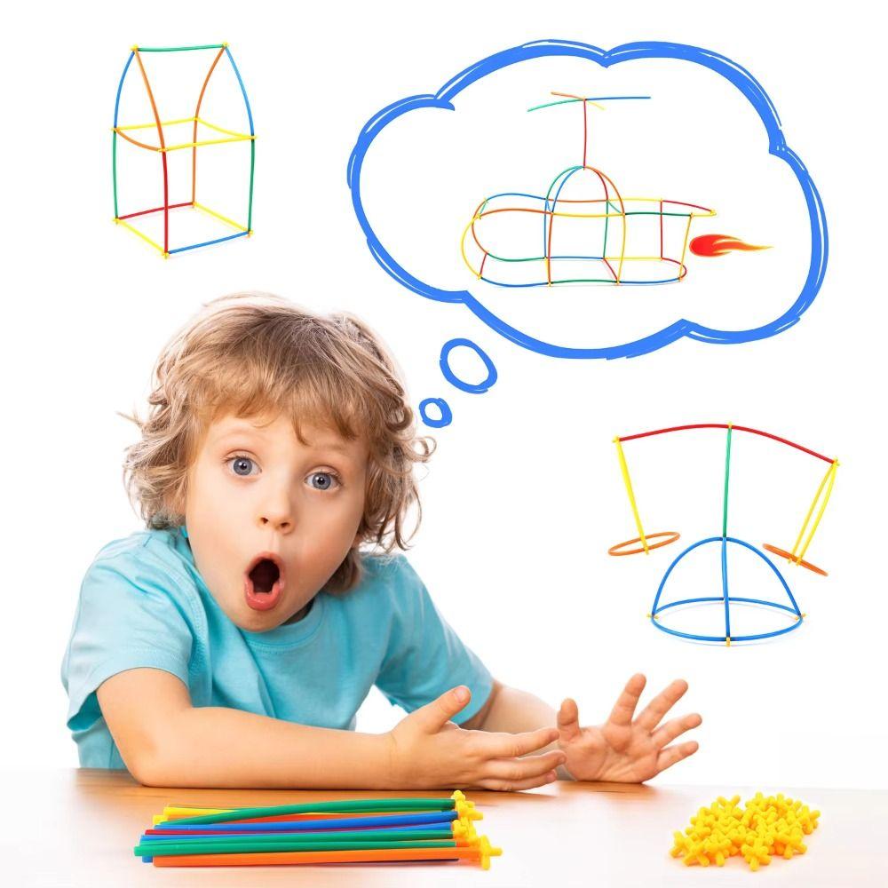 300pcs Engineering Educational Puzzle Colorful Straw Toy  House Space Construction