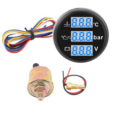 Boot Wassertemperatur Öldruck Voltmeter 52mm Digitalanzeige Multifunktional IP67 Wasserdicht Dreifachinstrumentensatz Schwarze Basis