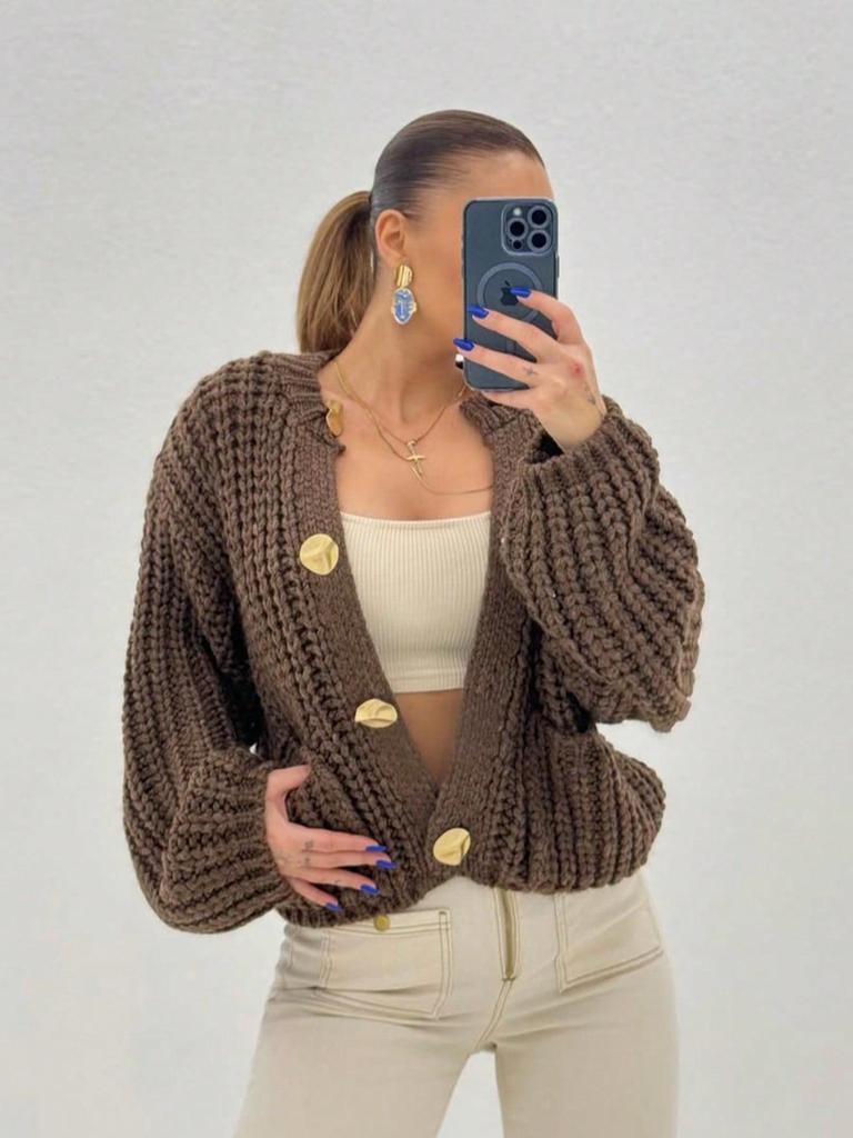 Women's European/American Style Thick Knit Pocket Button Cardigan Sweater, Autumn/Winter.
