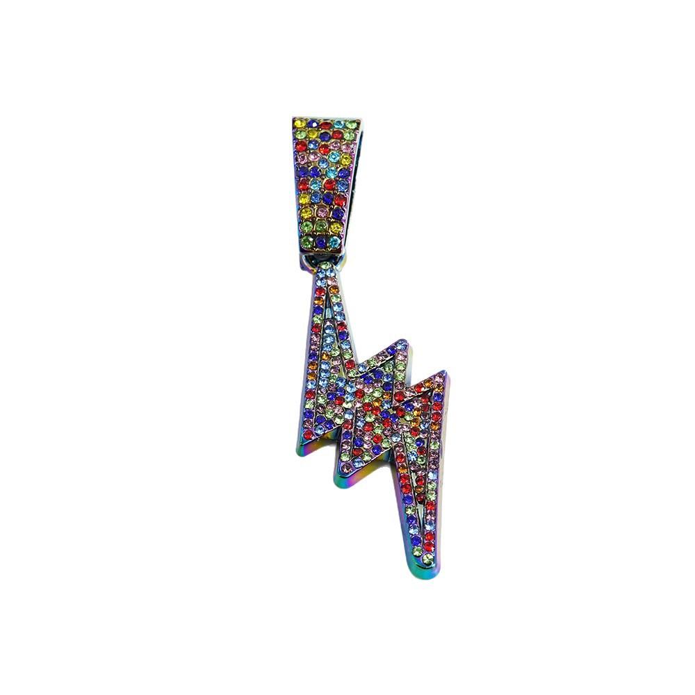 Light Luxury, Cool, Fully Diamond-encrusted, Colorful Lightning Pendant Necklace, Hip-hop Style, Street Dance, Rap, Clothing, Men's Accessories