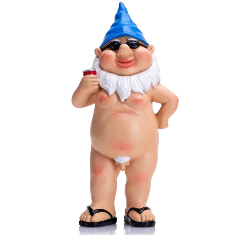 Naked Resin Gnome Statue For Magical Garden Decor Nudist Gift