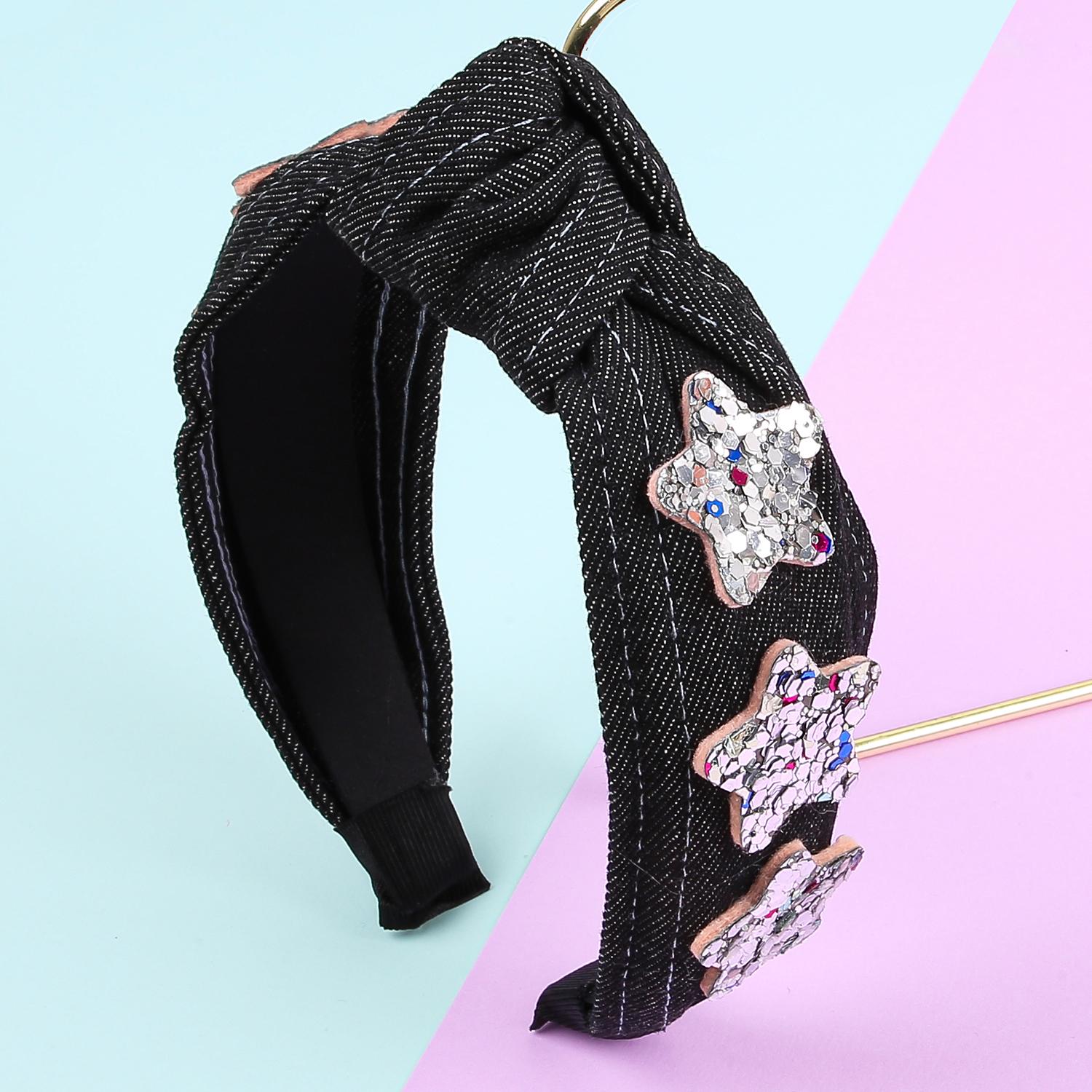 

Модные женские джинсовые повязки на голову, повязка на голову со звездой и бантом, блестящая повязка на голову со звездой, повязка для волос для женщин, девочек, головной убор, аксессуары для волос